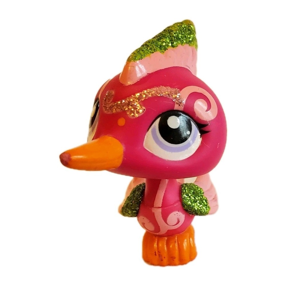 WOODPECKER #2340  Littlest Pet Shop Hasbro LPS Pink‎ Green Glitter Pretty